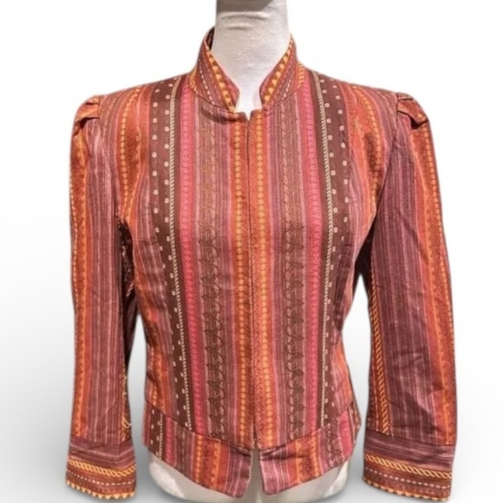 vtg The Limited Embroidered Boho Jacket Rust Stripe Mandarin Collar Medium